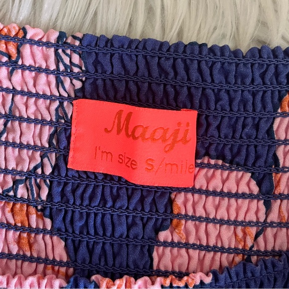 {Maaji} Smocked Chest Tiered Floral Mini Dress with Tie Straps - Womens Small - Picture 10 of 11